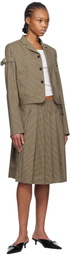 We11done Beige Checkered Pleated Midi Skirt