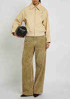 AN-Y1 Logo-appliquéd Leather Bomber Jacket Beige
