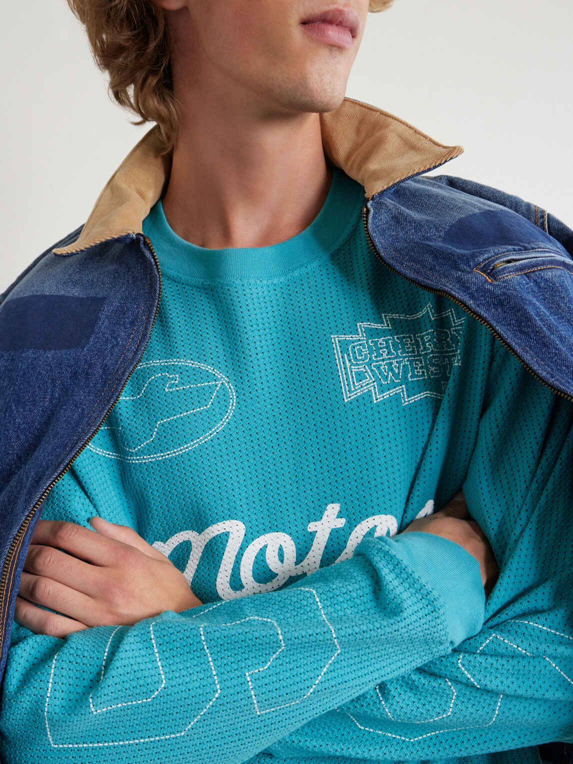 Cherry Los Angeles - Logo-Print Cotton-Mesh T-Shirt - Blue