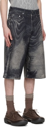CAMPERLAB Black & Gray Distorted Print Denim Shorts