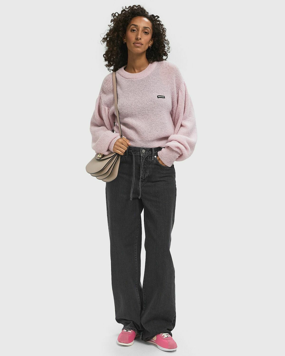 ROTATE Birger Christensen KNIT PUFF CREWNECK pink Womens Pullover