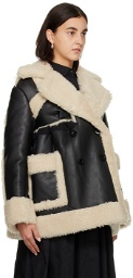 sacai Black & Off-White Paneled Faux-Shearling Jacket
