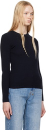 Maison Kitsuné Navy Baby Fox Patch Fine Ribbed Sweater
