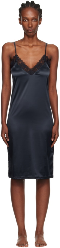 Photo: Yasmine Eslami Black Annabelle Satin Slip Midi Dress