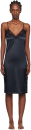 Yasmine Eslami Black Annabelle Satin Slip Midi Dress