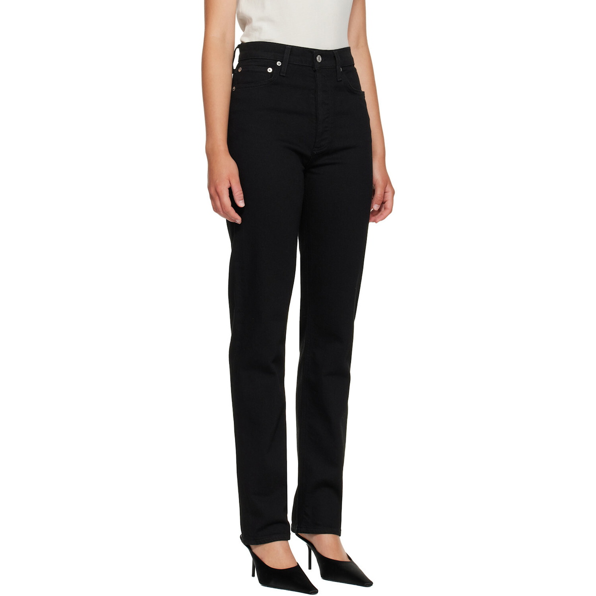 AGOLDE Black 90's Pinch Waist High Rise Straight Long Jeans