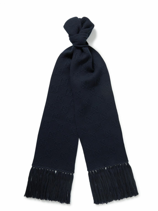 Photo: GUCCI - Fringed Logo-Jacquard Wool-Blend Scarf