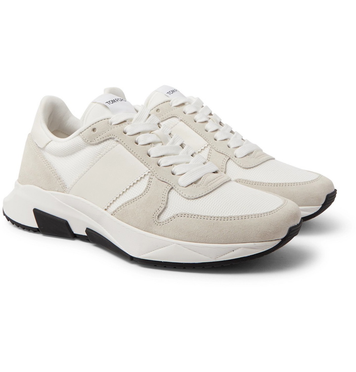 Photo: TOM FORD - Jagga Leather-Trimmed Suede and Mesh Sneakers - White