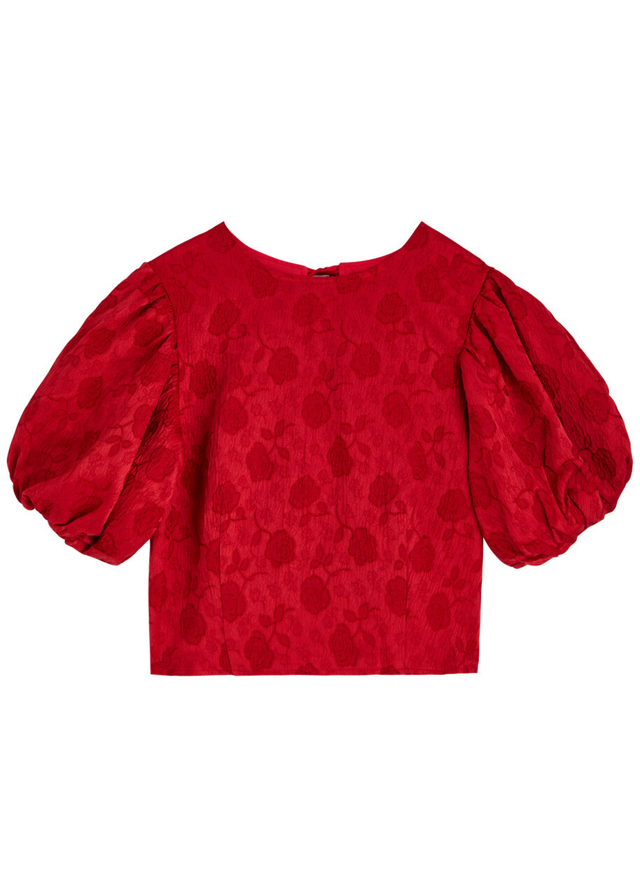 Sister Jane Charm Floral-jacquard Cloqué top Red Sister Jane
