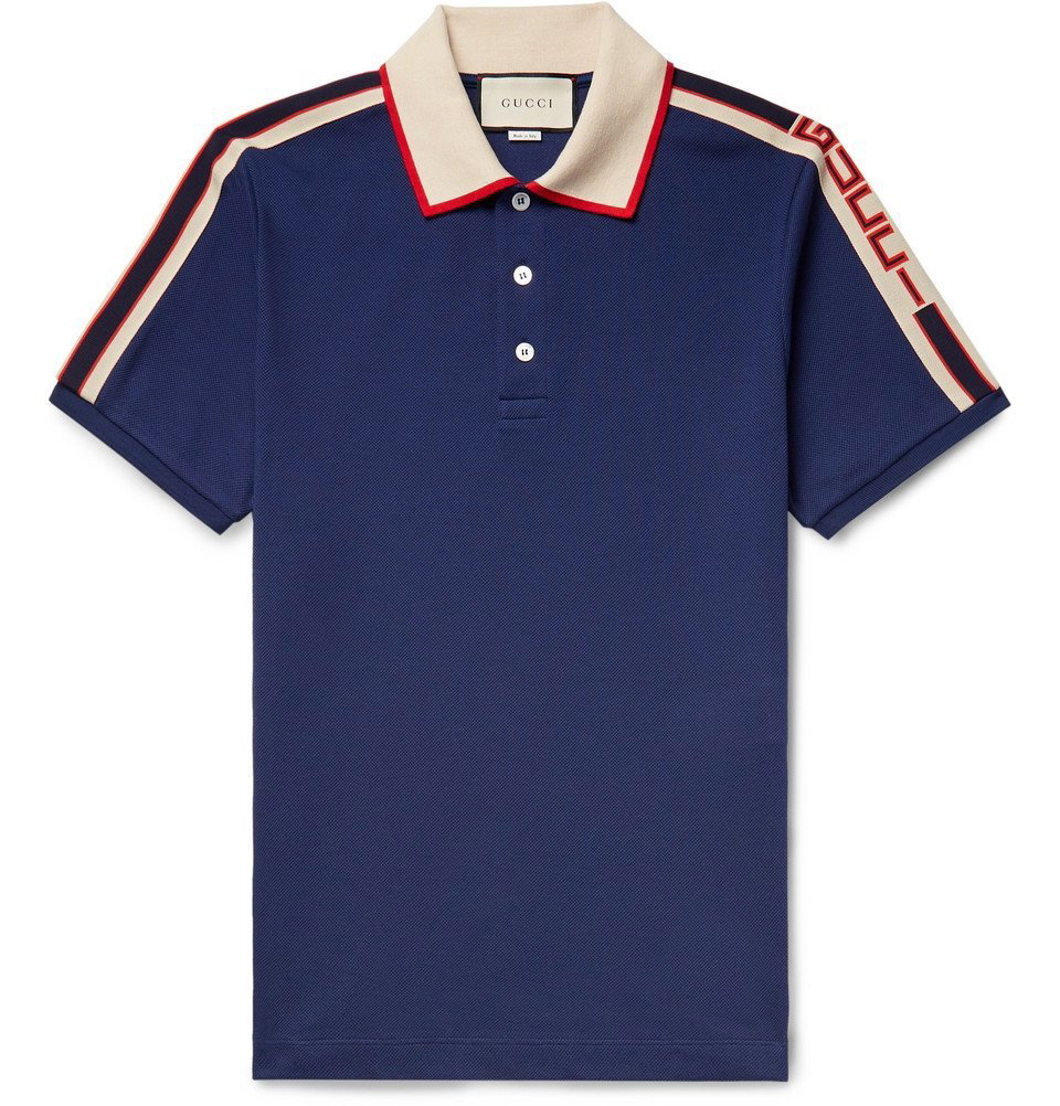 Seneste nyt forbi Muldyr Gucci - Webbing-Trimmed Stretch-Cotton Piqué Polo Shirt - Men - Navy Gucci