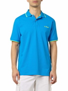 MC2 Saint Barth Man Bluette Cotton Piquet Polo Shirt Beverly Hills With Palm Embroidery