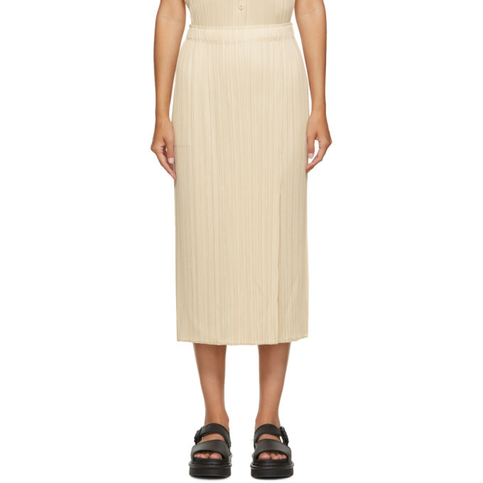 Pleats Please Issey Miyake Beige Pleated Mid-Length Skirt Pleats