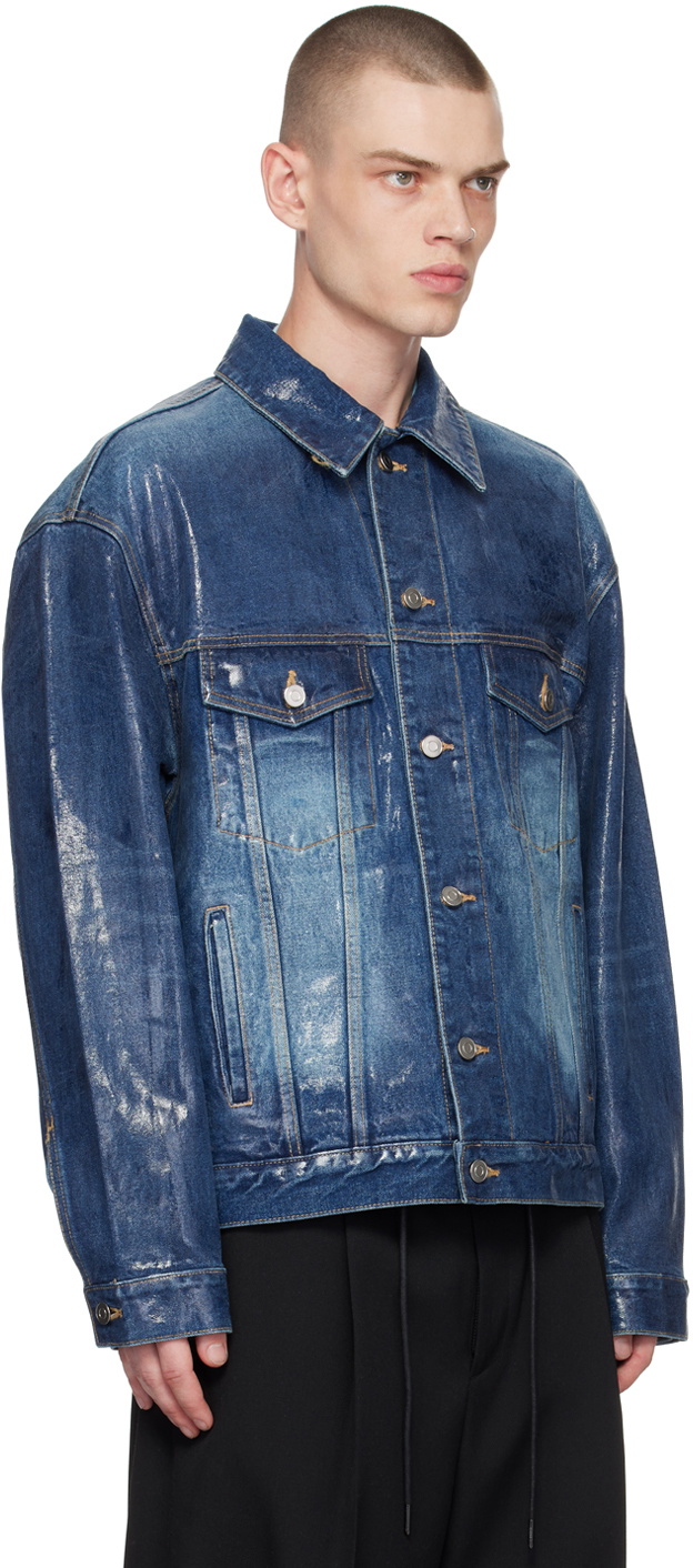 We11done Blue Foil Coated Trucker Denim Jacket We11done