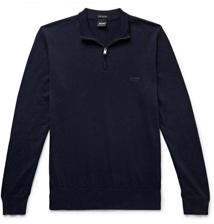 Photo: Hugo Boss - Slim-Fit Cotton Half-Zip Sweater - Blue