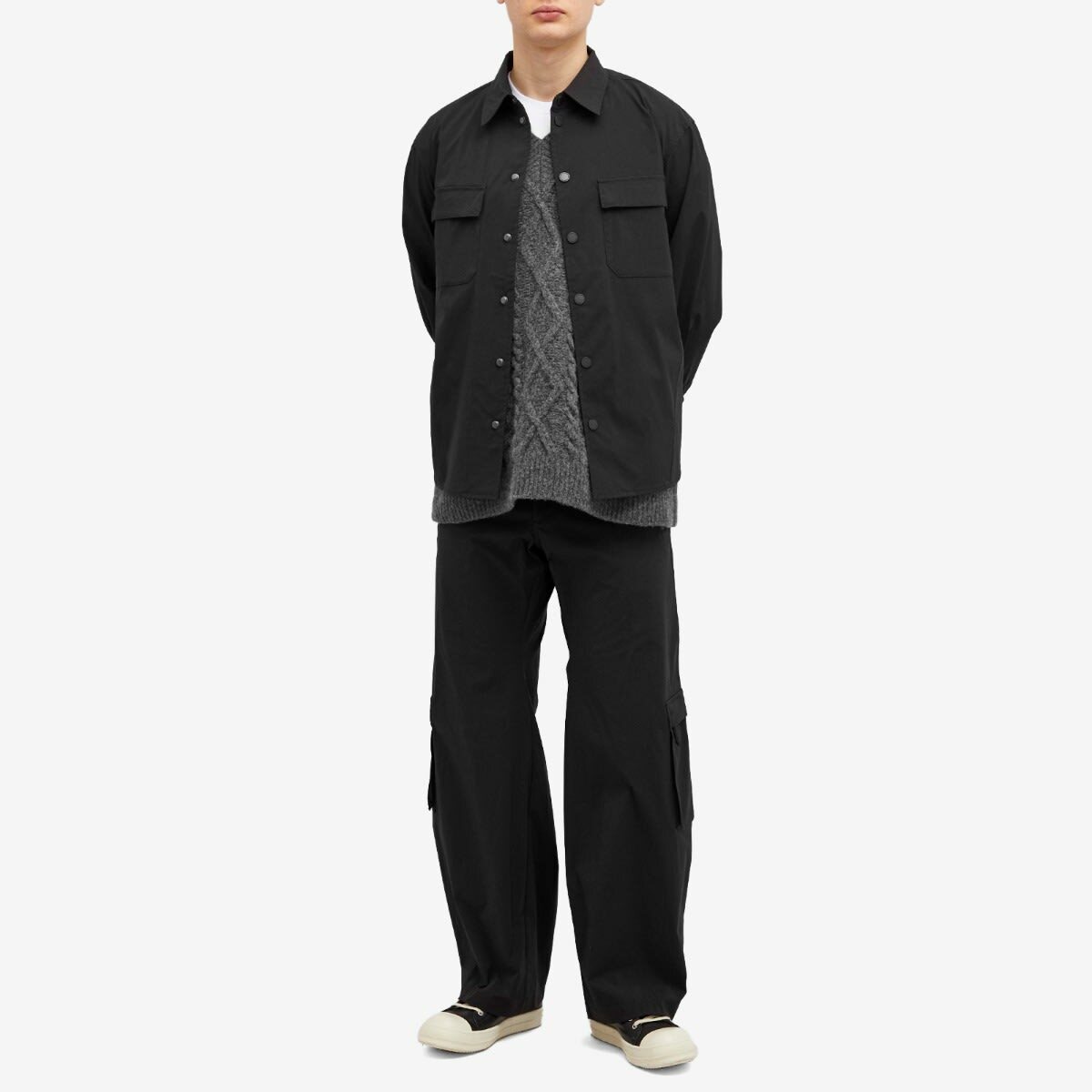 Han Kjobenhavn Men's Nylon Long Sleeve Overshirt in Black