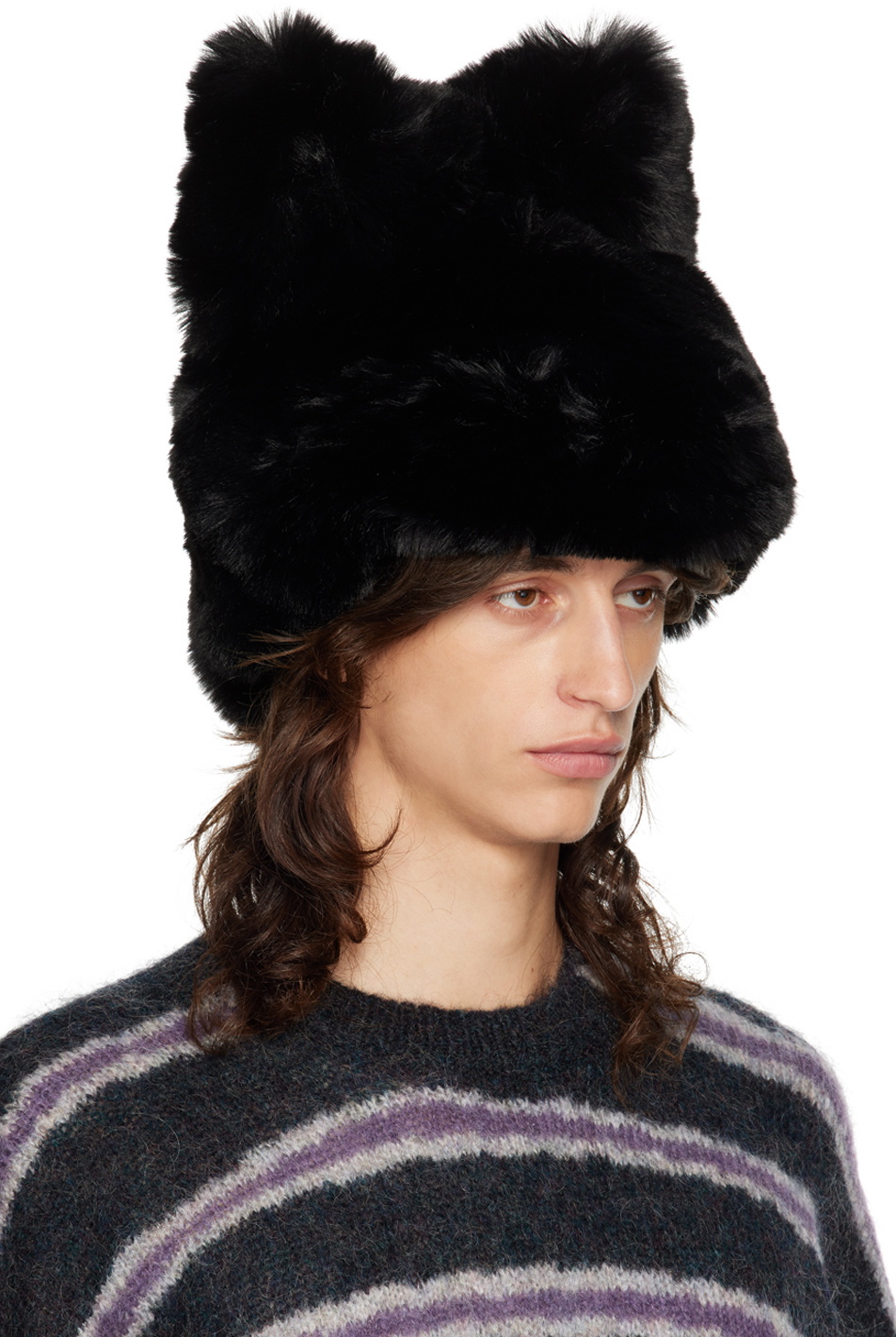 Acne Studios Black Fluffy Bow Hat Acne Studios display picture 1