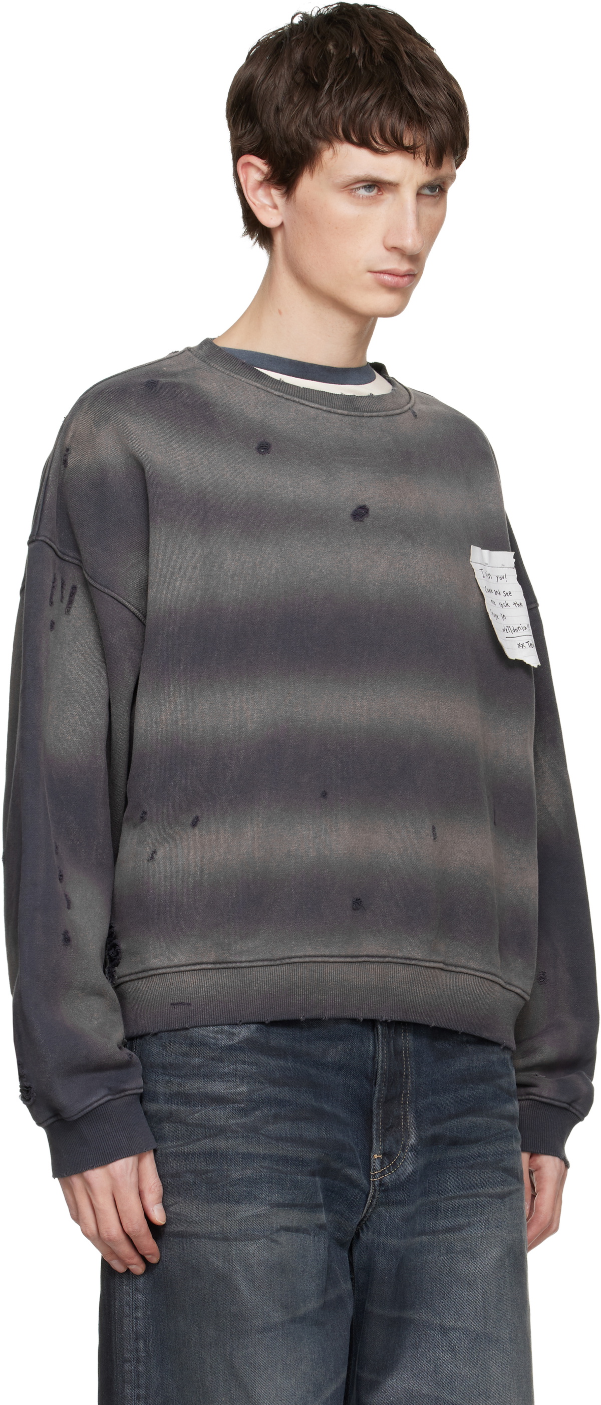 We11done Gray Paper Note Grunge Sweatshirt