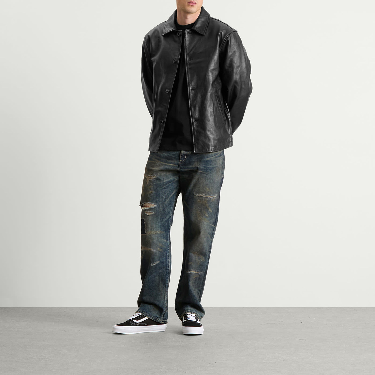 Neighborhood Men's Leather Car Coat in Black Neighborhood