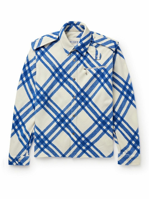 Photo: Burberry - Checked Brushed Wool-Blend Overshirt - Blue