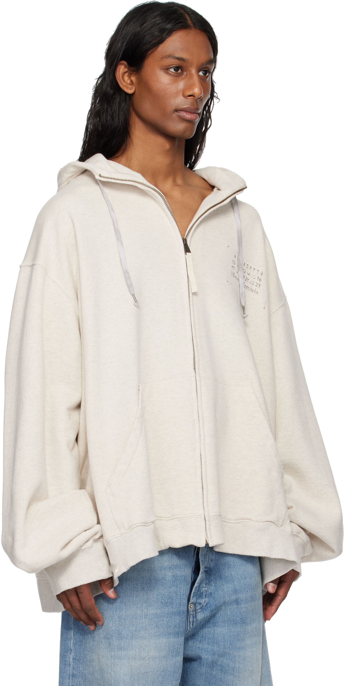 Maison Margiela Off-White Stamp Logo Zip Hoodie Maison Margiela