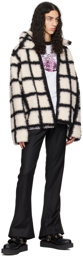 Anna Sui SSENSE Exclusive White & Black Windowpane Faux-Fur Jacket