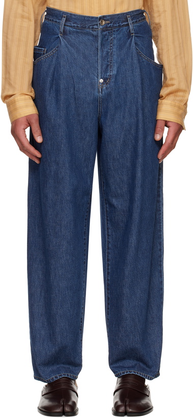 Photo: SOSHIOTSUKI Blue Drape Pocket Washed Jeans