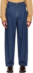 SOSHIOTSUKI Blue Drape Pocket Washed Jeans