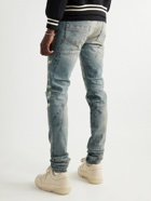 AMIRI - Military Stencil Skinny-Fit Logo-Print Distressed Jeans - Blue