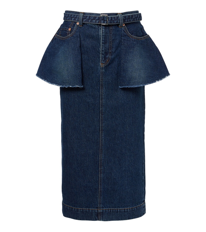 Photo: Sacai Belted peplum denim midi skirt