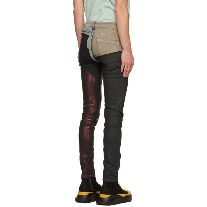 Rick Owens Drkshdw Grey and Red Tyrone Combo Jeans