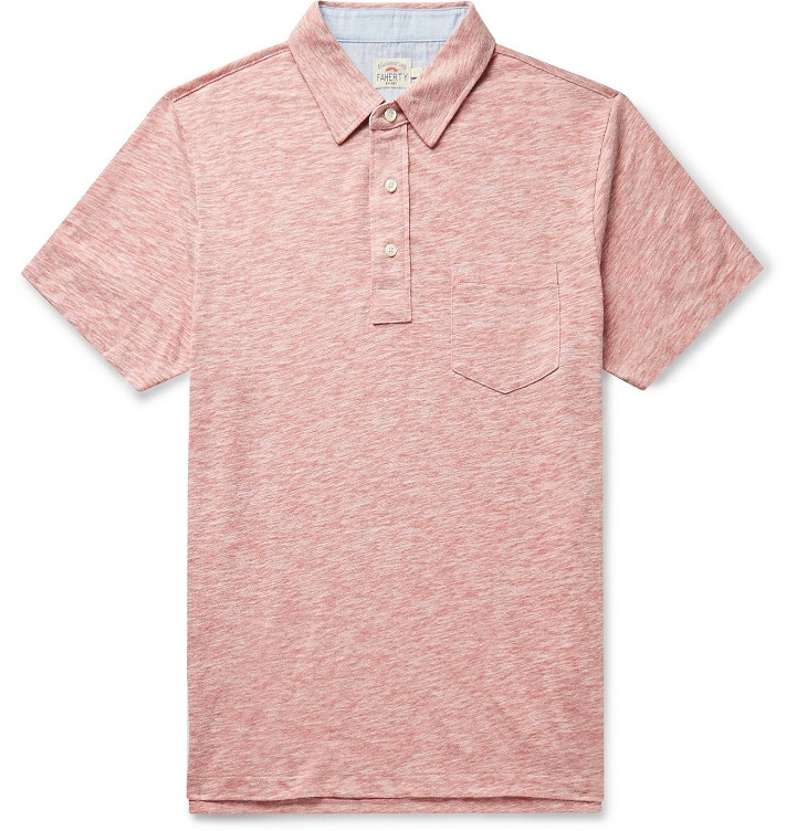 Photo: Faherty - Chambray-Trimmed Mélange Cotton-Blend Jersey Polo Shirt - Red