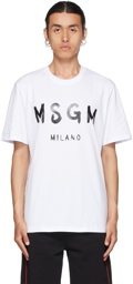 MSGM White Paint Brushed Logo T-Shirt