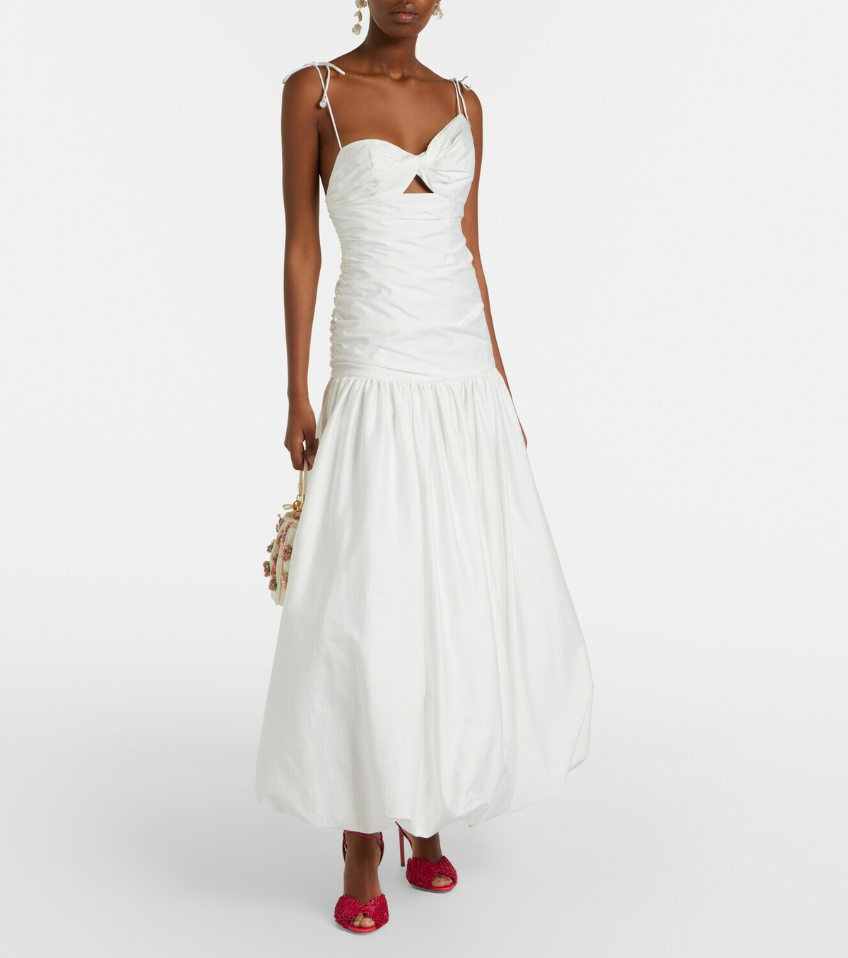 Self-Portrait Gathered cotton-blend maxi dress