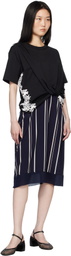 3.1 Phillip Lim Black & Navy Draped T-Shirt Slip Combo Midi Dress