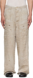 stein Beige Heavy Linen Herringbone Wide Easy Trousers