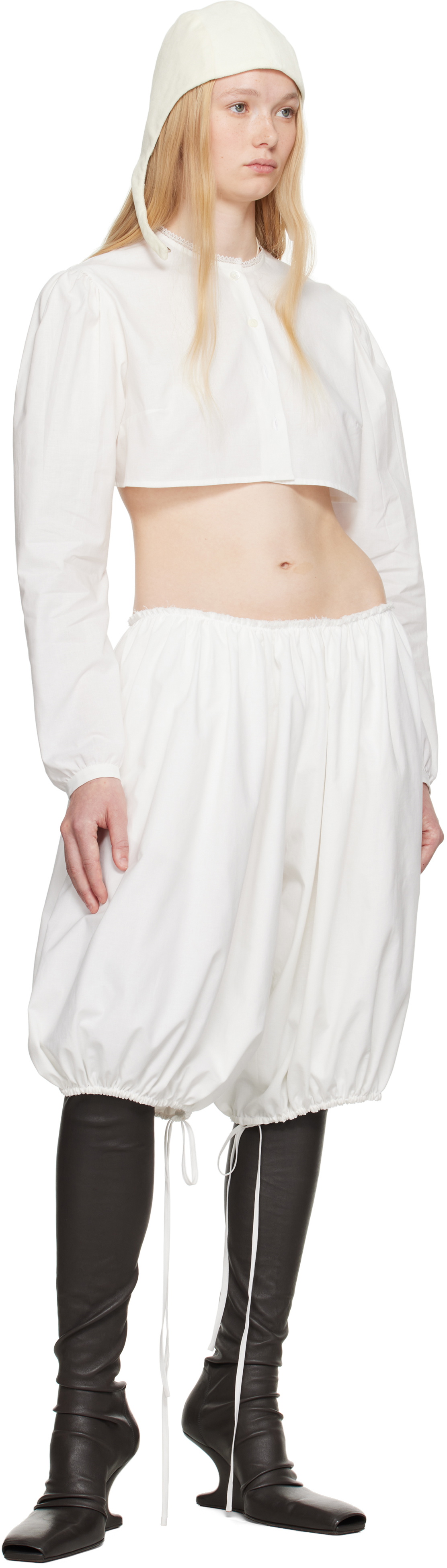 COLLEEN ALLEN White Cotton Crop Blouse