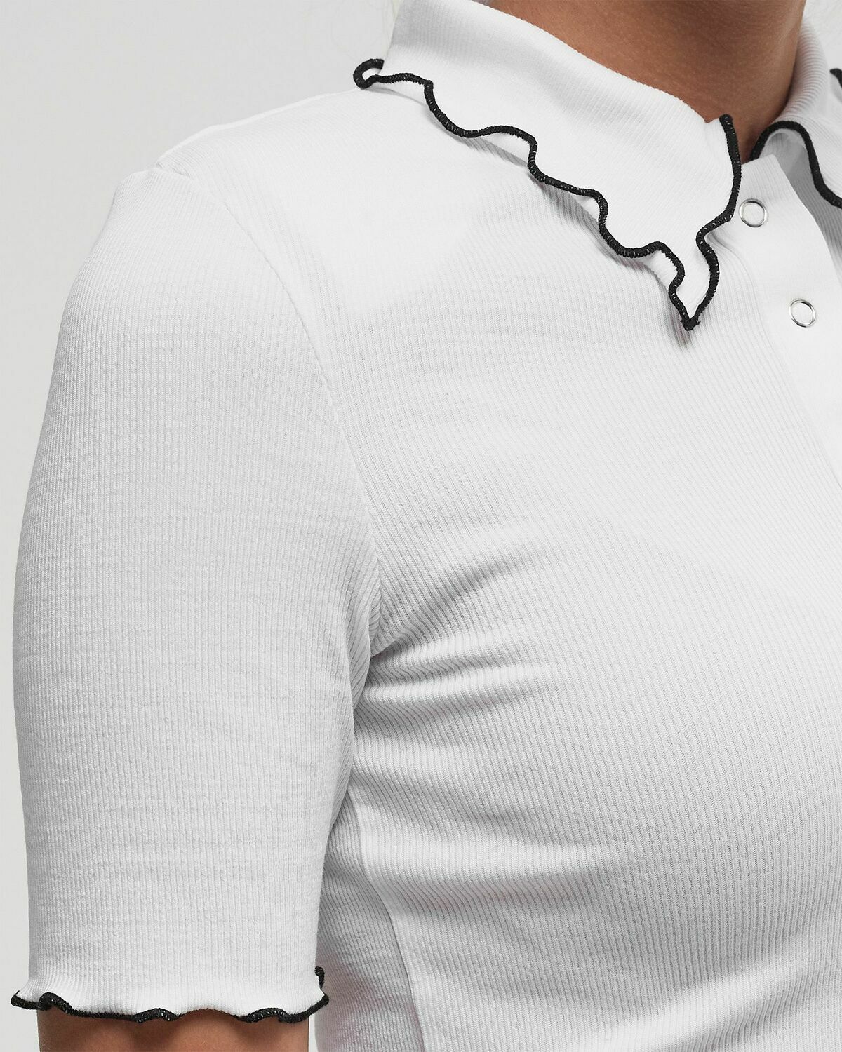 ROTATE Birger Christensen Rib Polo Top White Womens Shortsleefe