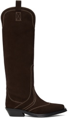 GANNI Brown Suede Western Tall Boots