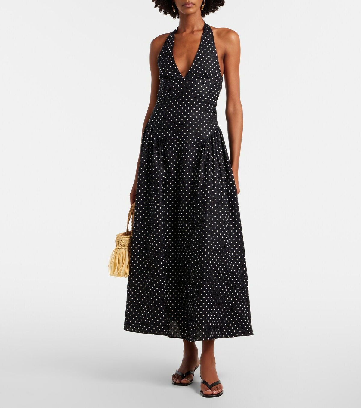 Faithfull La Cala polka-dot halterneck linen midi dress