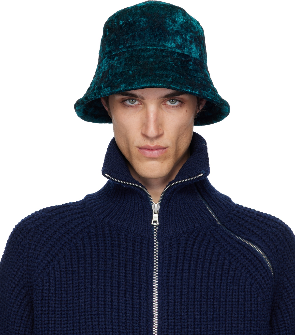 DRIES VAN NOTEN ネイビー バケットハット Dries Van Noten Blue Mohair Bucket Hat Dries Van Noten