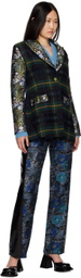 SHUTING QIU Black & Blue Jacquard Faux-Leather Pants