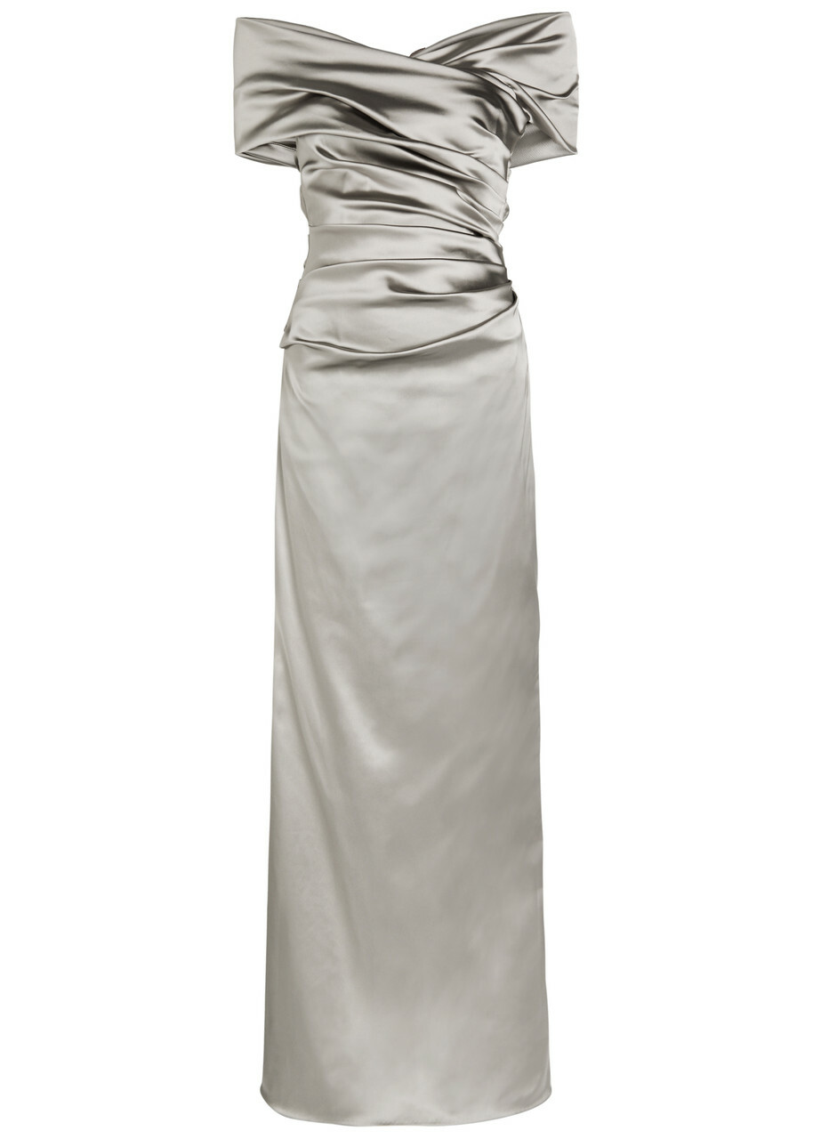 Talbot Runhof Gathered Satin Gown Grey