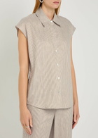 Vince Ticking Striped Linen and Cotton-blend Blouse Taupe