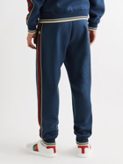 GUCCI - Tapered Logo-Jacquard Webbing-Trimmed Cashmere-Blend Sweatpants - Blue