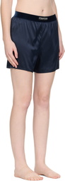TOM FORD Navy Stretch Silk Satin Boxer Shorts