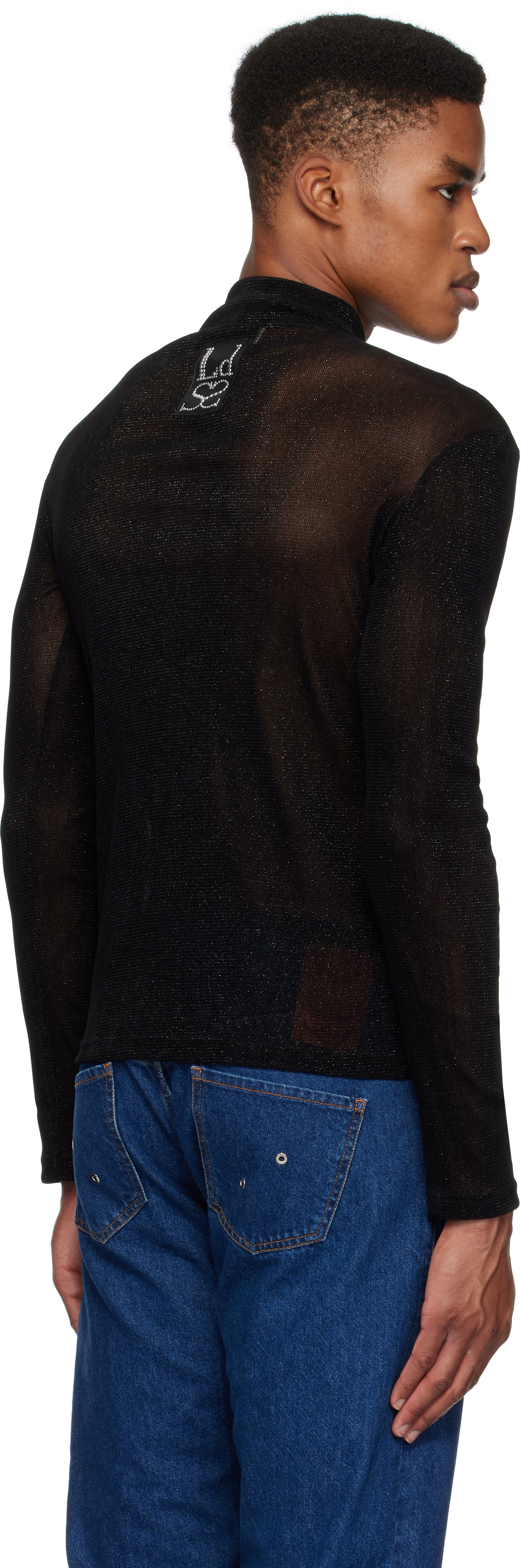 Ludovic de Saint Sernin Black Mock Neck Velvet T-shirt