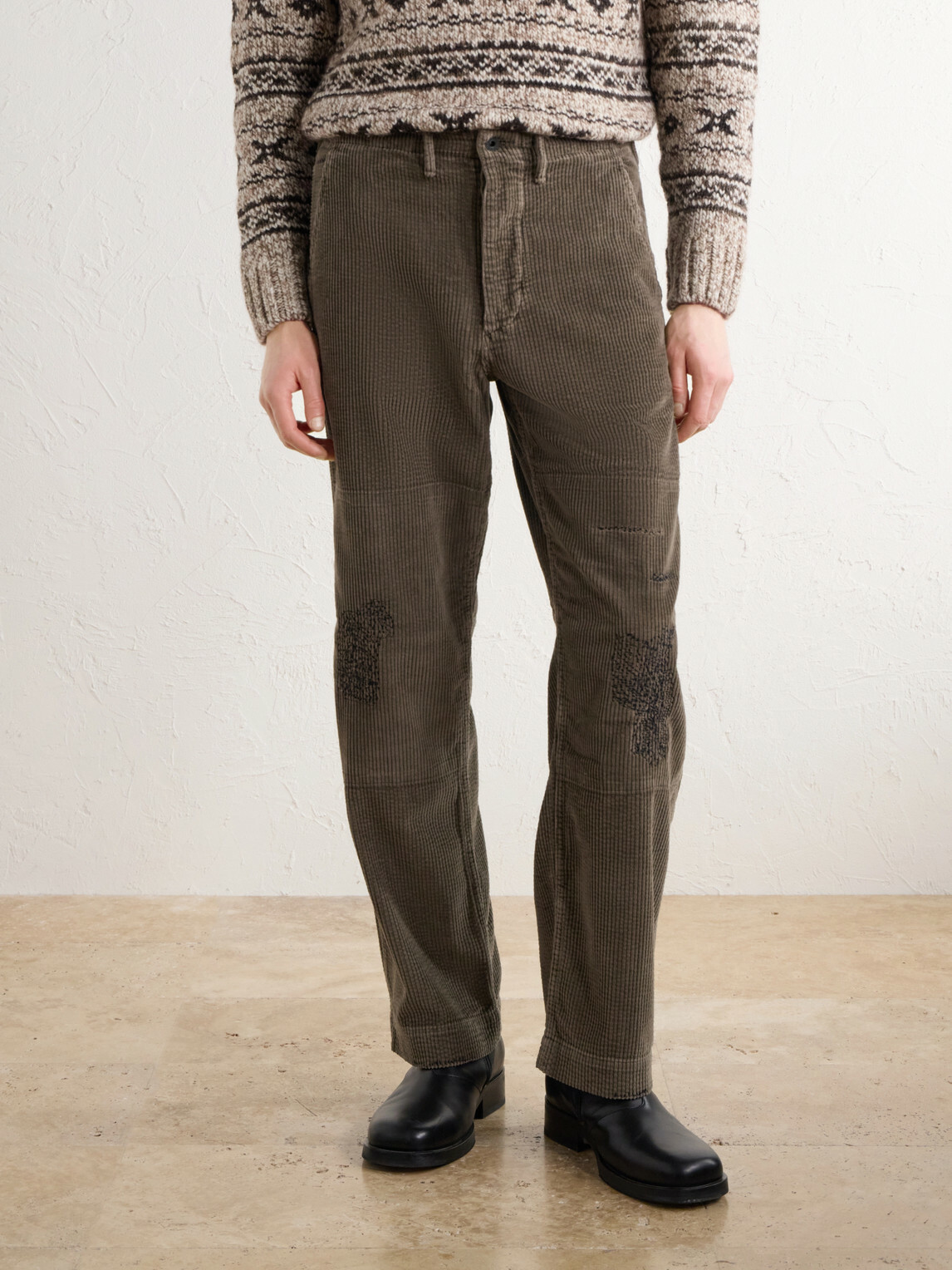 RRL - Straight-Leg Distressed Cotton-Corduroy Double-Knee Trousers - Brown