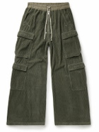 DRKSHDW by Rick Owens - Belas Wide-Leg Stretch Cotton-Corduroy Drawstring Cargo Trousers - Green