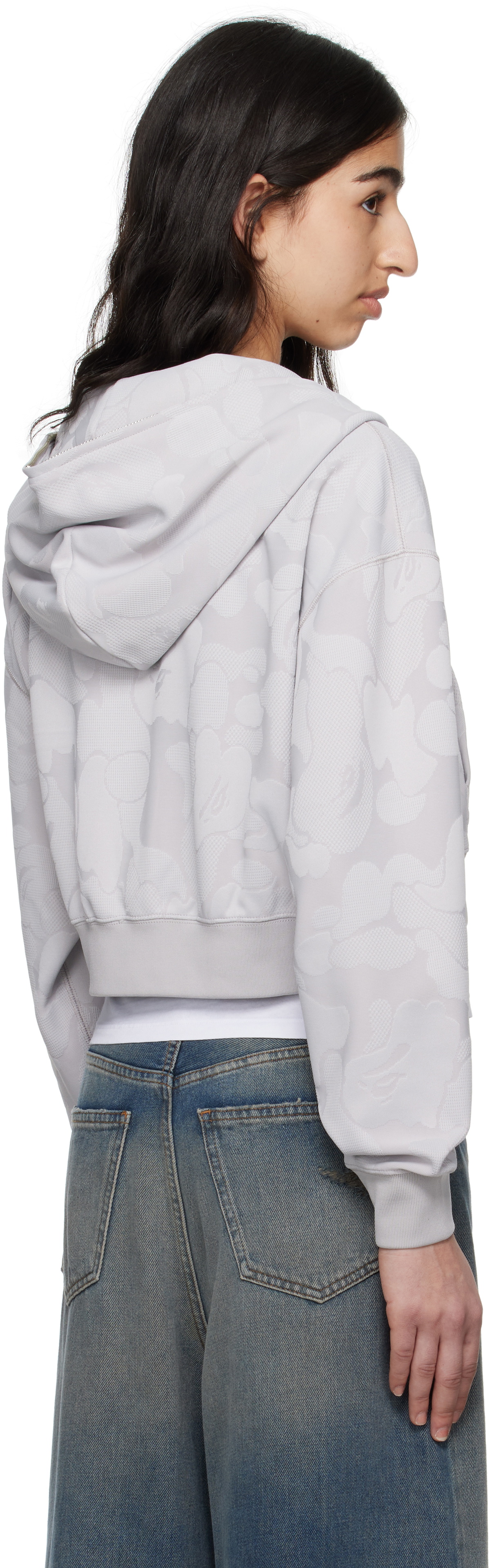 BAPE Gray Solid Camo Jacquard One Point Cropped Zip Hoodie