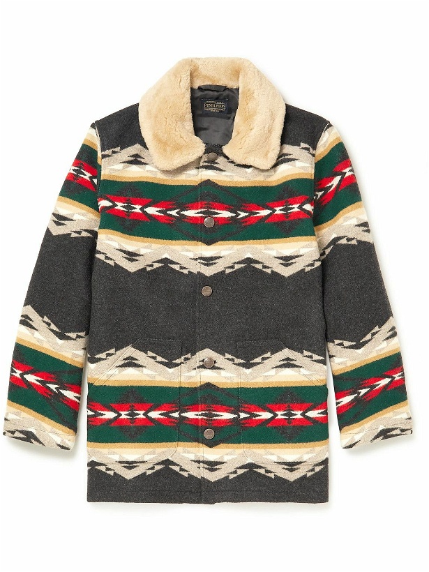 Photo: Pendleton - Brownsville Shearling-Trimmed Wool and Cotton-Blend Jacquard Coat - Black